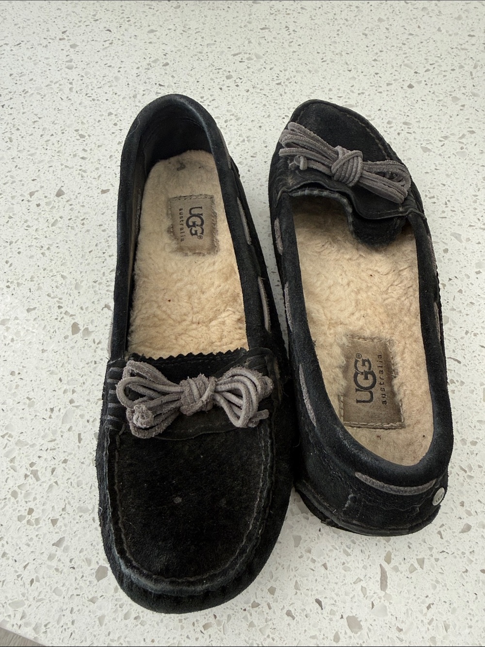 UGG Black Suede Shearling-Lined Moccasin Slippers, loafers